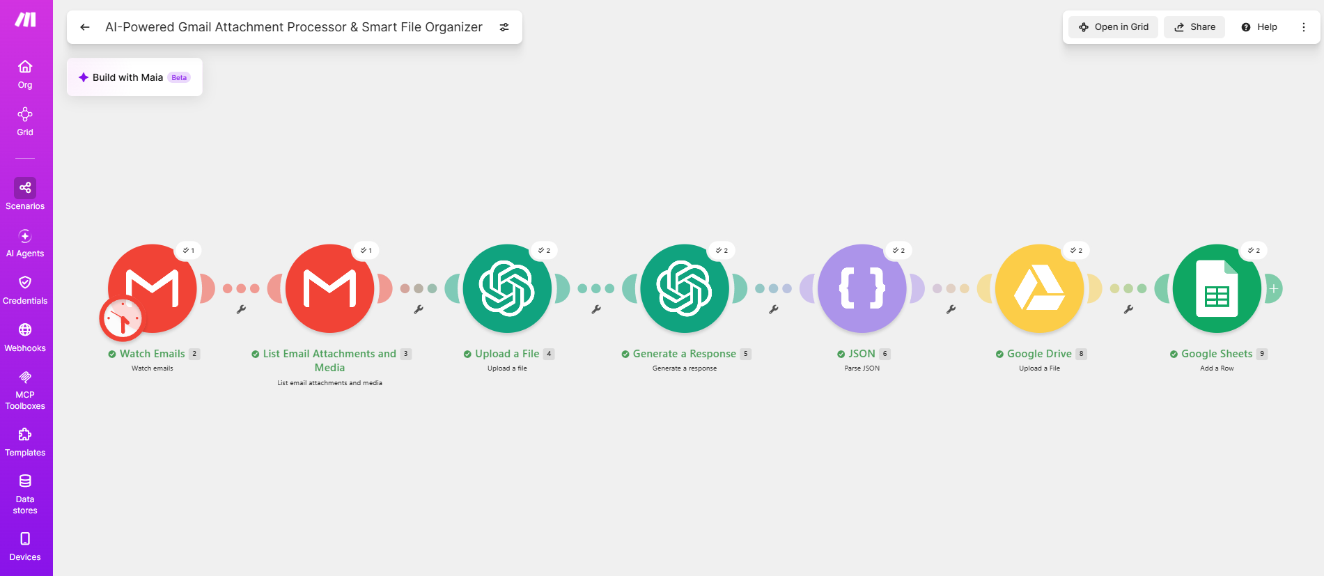 AI-powered Gmail attachment processor workflow preview