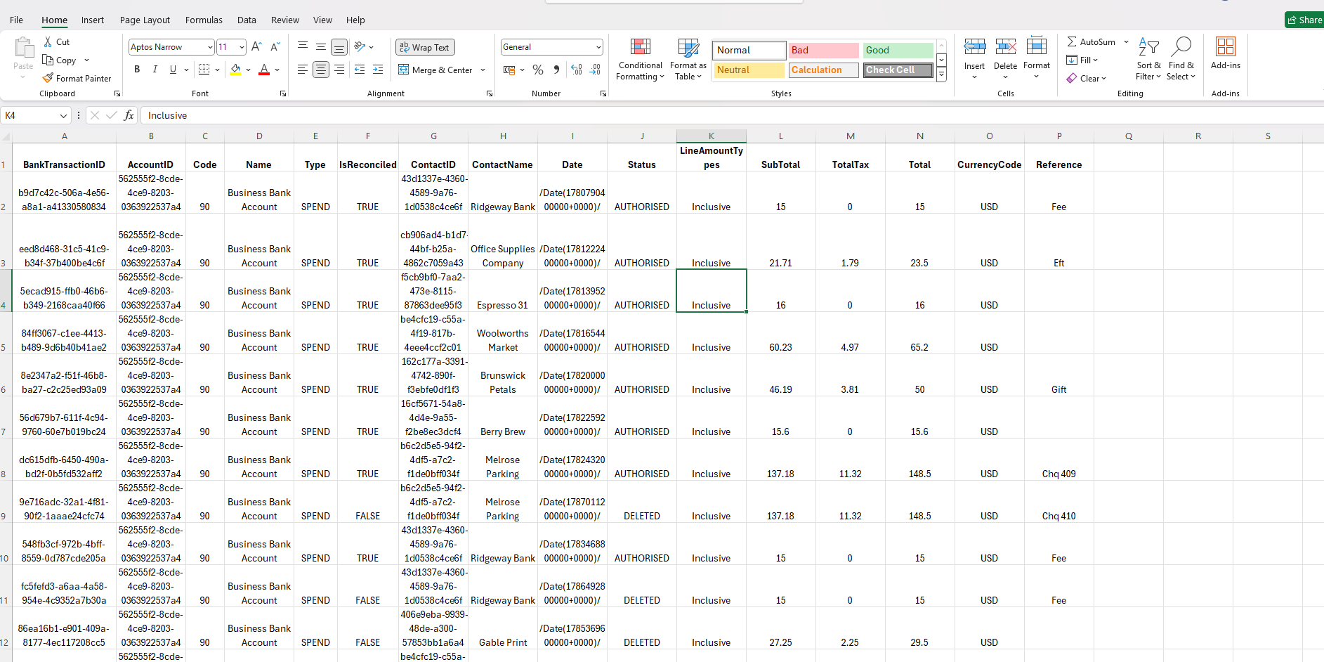 Xero data used by the Make reporting automation