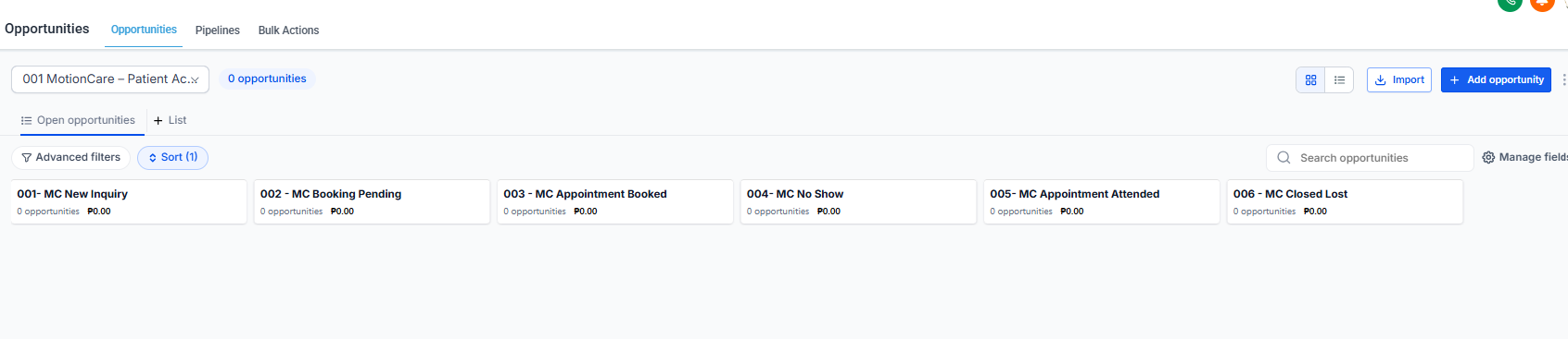 MotionCare CRM pipeline preview