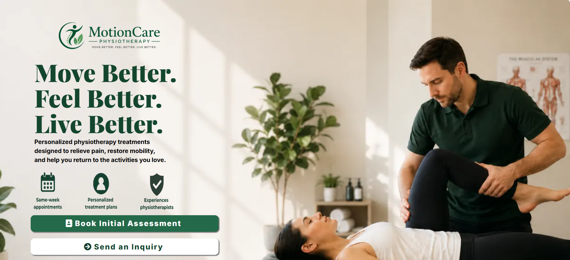 MotionCare Physiotherapy Clinic landing page preview