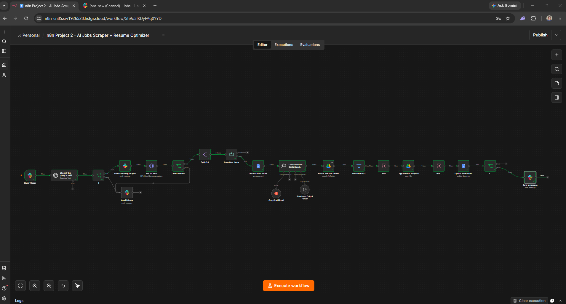 AI job scraper and resume optimizer workflow preview